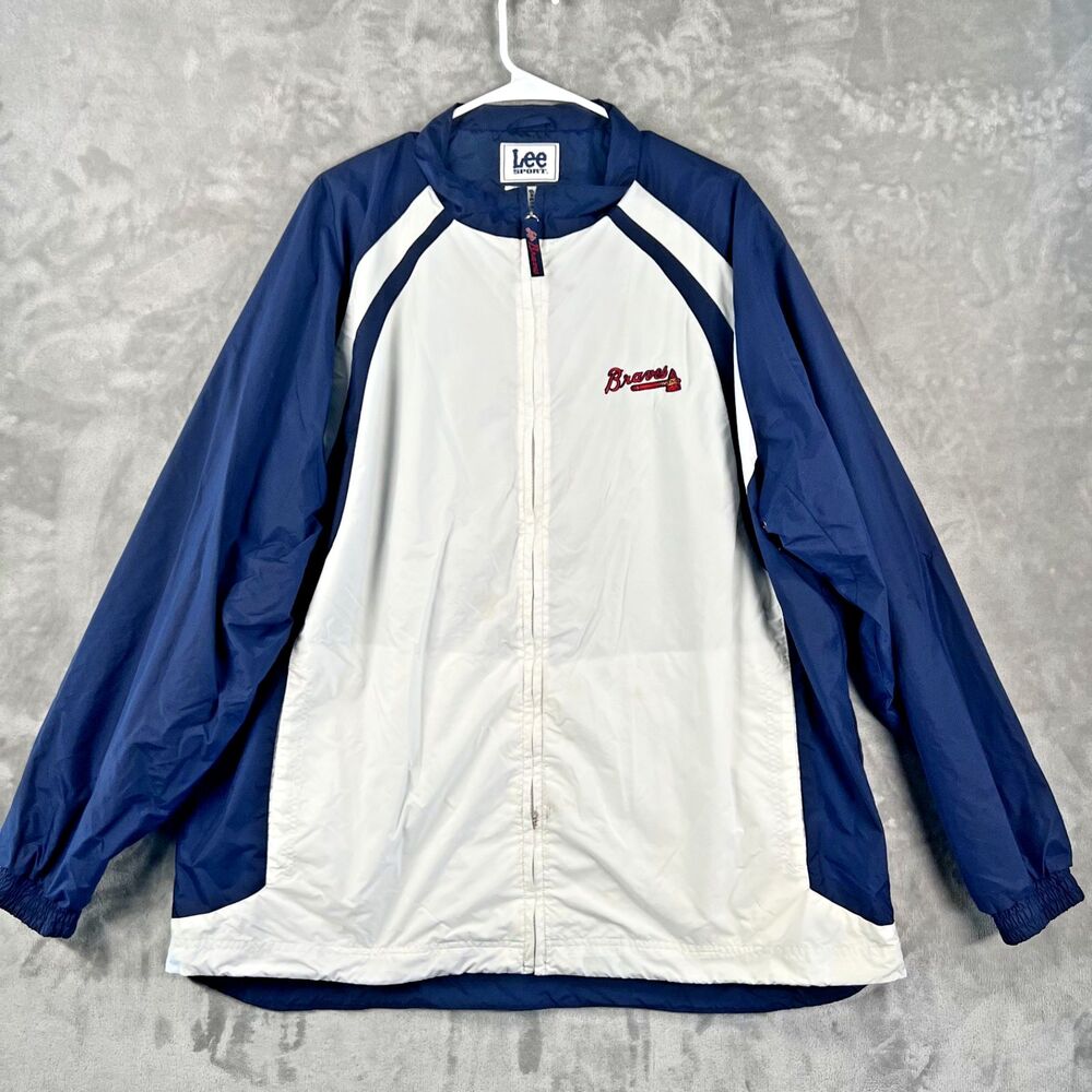 Vintage Lee Sport Atlanta Braves Windbreaker Zip Jacket XXL Navy White MLB